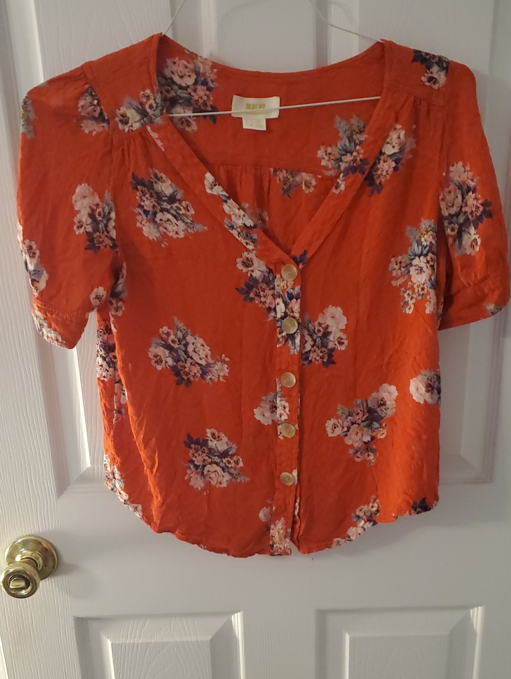 Anthropologie Orange Floral Button-Front Blouse